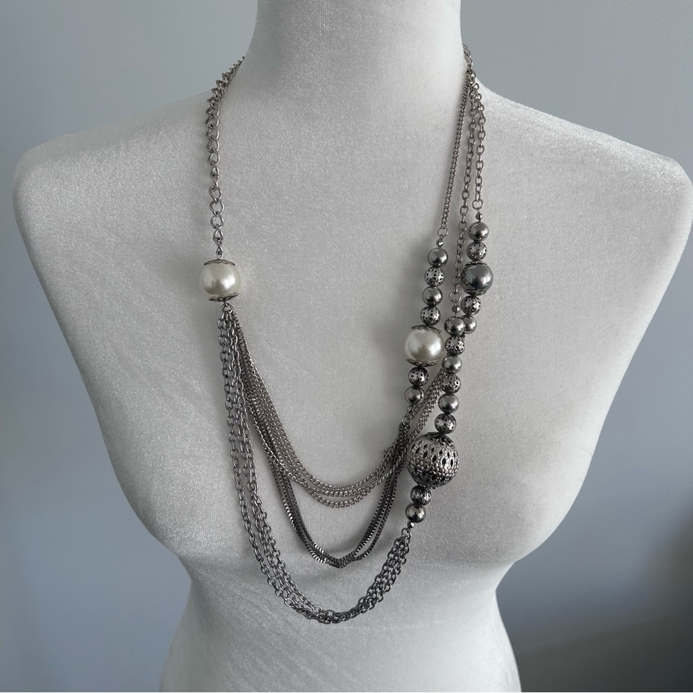 Costume Jewelry Silver-Tone Necklace With Pearl Accents